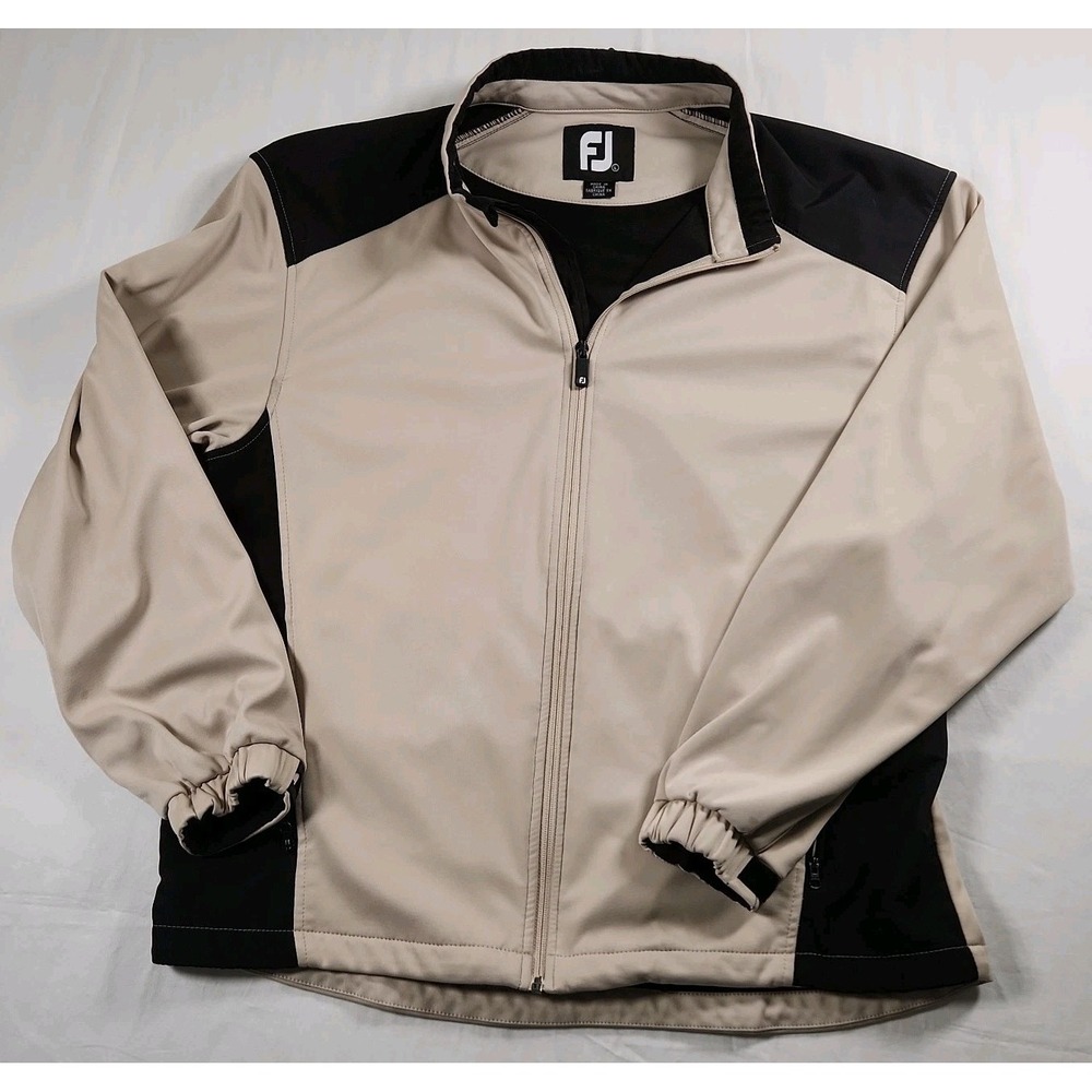 FootJoy DryJoys Golf Full Zip Jacket Men's L Tan Poly Black Accent YGI A3-293